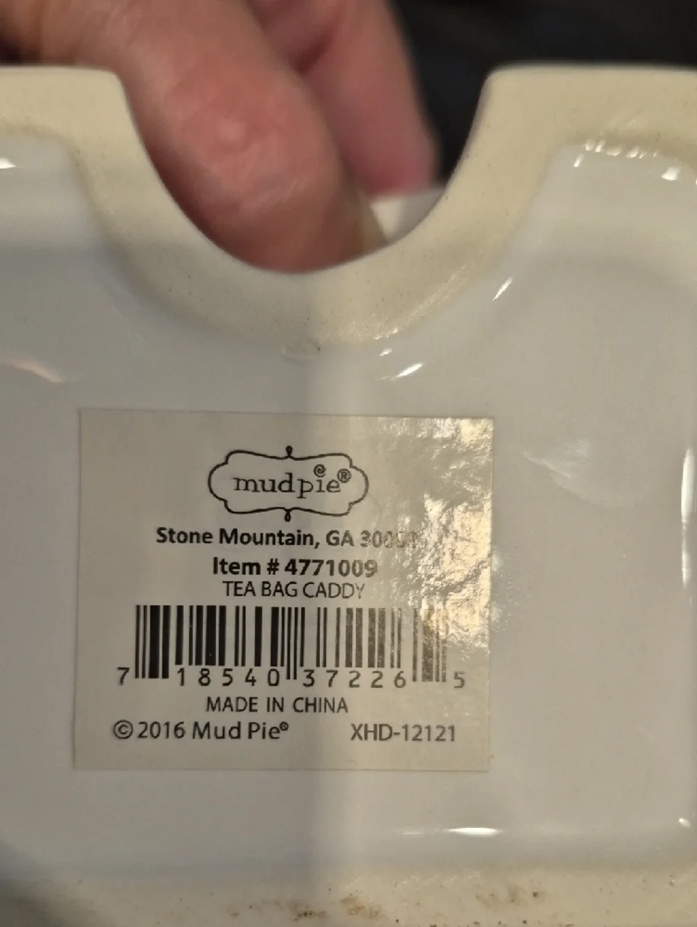 Mud Pie White Ceramic Tea Bag Caddy with Glass Knob 